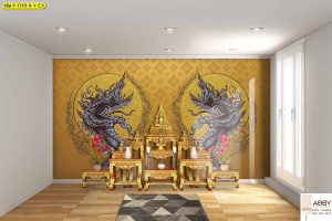 วอลเปเปอร์สีทองพญานาคคู่อยู่ตรงกลางดวงจันทร์
