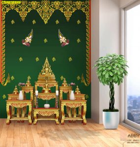 ภาพลายเทพพนมองค์เล็ก พื้นหลังสีเขียว