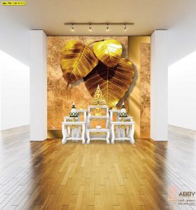 ภาพใบโพธิ์สีทอง พื้นหลังลายพื้นผิวสีทองอ่อน