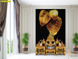 ภาพใบโพธิ์สีทอง พื้นหลังสีดำ