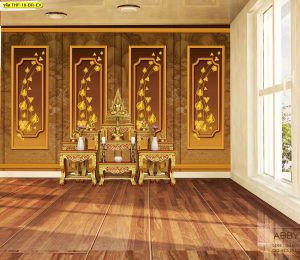 กรุผนังลายโพธิ์และดอกบัว พื้นหลังสีน้ำตาล