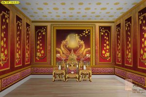 กรุผนังลายพญานาคและโพธิ์ พื้นหลังสีแดง