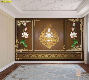 กรุผนังลายเทพพนมและดอกบัว พื้นหลังสีน้ำตาล