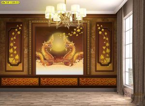 กรุผนังลายพญานาคและโพธิ์ พื้นหลังสีน้ำตาล