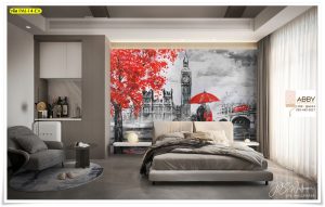 wallpaper แต่งห้อง สีแดงเทา