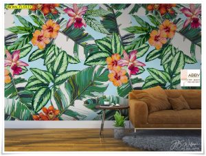 วอลเปเปอร์ตกแต่งผนังลายใบไม้และดอกไม้