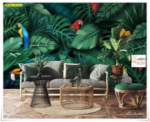 ภาพแคนวาสลายใบไม้และนก