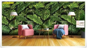 วอลเปเปอร์ติดผนังลายใบไม้สีเขียว