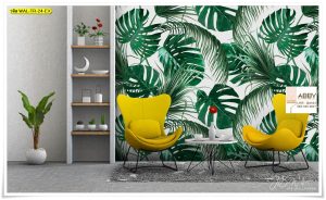 ภาพแคนวาสแต่งห้องลายใบไม้สีเขียว