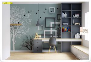 Wallpaper แต่งผนังลายชั้นวาง