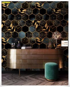 ภาพแคนวาสแต่งห้องสีดำ ลายรังผึ้ง