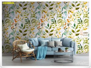 วอลเปเปอร์ติดผนังลายใบไม้สีเหลือง