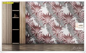 Wallpaper แต่งผนังลายใบไม้สีน้ำตาล