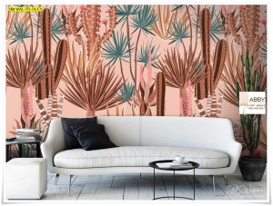 วอลเปเปอร์ติดผนังลายใบไม้สีส้ม