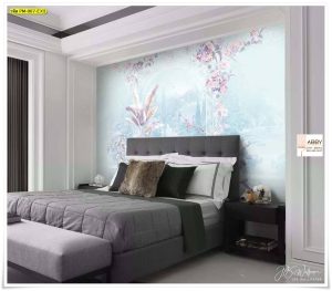 ภาพแคนวาสตกแต่งห้องสีฟ้าลายดอกไม้