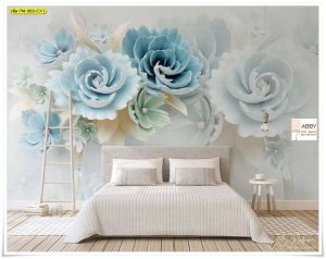 วอลเปเปอร์ติดผนังลายดอกไม้สีฟ้า