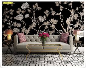 Wallpaper ติดห้องลายดอกไม้บนกิ่งไม้เล็ก