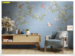 วอลเปเปอร์ติดห้องลายดอกไม้บนกิ่งไม้