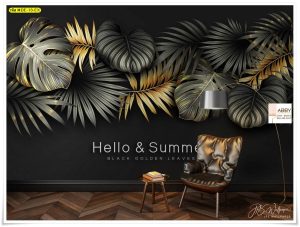 วอลเปเปอร์แต่งห้องลายใบไม้สีดำ