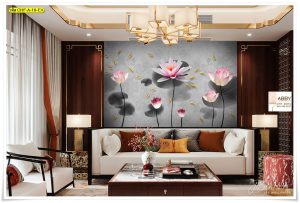 Wallpaperติดผนังลายปลา สีทอง