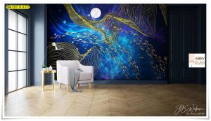 ภาพแคนวาสติดห้องอวกาศลายปลาสีทอง