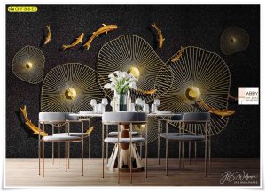 วอลเปเปอร์แต่งห้องฮวงจุ้ยลายปลาสีทอง