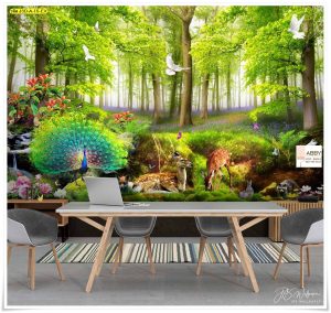 Wallpaper ติดผนังลายนกยูง