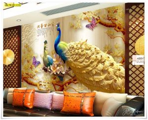 วอลเปเปอร์แต่งผนังลายนกยูงทอง