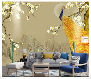 Wallpaperแต่งห้องลายนกยูงทอง