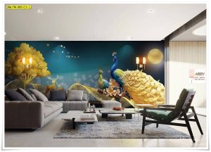 ภาพแคนวาสแต่่งห้องลายนกยูงทอง