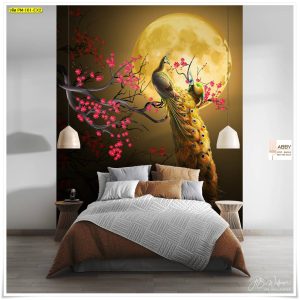 ภาพแคนวาสติดห้องลายนกยูง