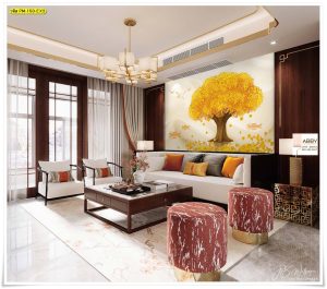 ภาพแคนวาสแต่งผนังฮวงจุ้ยลายต้นไม้