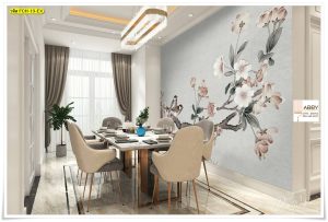 Wallpaperแต่งห้องลายดอกไม้ขาว