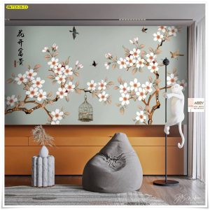 วอลเปเปอร์แต่งผนังลายดอกไม้สีขาว