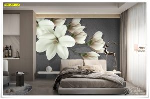 ภาพแคนวาสติดผนังลายดอกไม้ขาว