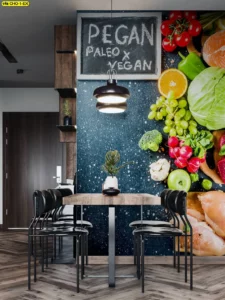 วอลเปเปอร์ภาพวัตถุดิบอาหารสดใหม่จัดองค์ประกอบอย่างมีศิลปะเหมาะสำหรับตกแต่งร้านอาหารระดับพรีเมียม