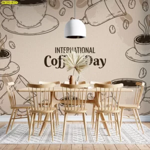 วอลเปเปอร์พิมพ์ผ้าแคนวาสลายศิลปะกาแฟสำหรับร้านอาหาร มุมกาแฟ กาแฟสด สร้าง mood & tone ให้ร้านดูโดดเด่นมีเอกลักษณ์