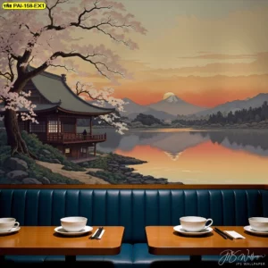 ภาพวิวญี่ปุ่นมุมมองกว้าง เหมาะผนังยาวของโซนแพนทรี พิมพ์ตามขนาดจริงให้ลายต่อเนื่อง