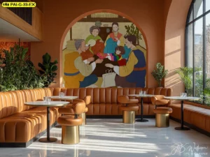 ภาพตกแต่งผนังผ้าแคนวาสศิลป์เกาหลีโทนสีธรรมชาติเน้นความเรียบง่ายและเรื่องราว สื่อถึงความสัมพันธ์อบอุ่นภายในครอบครัว เหมาะกับโถงต้อนรับหรือมุมพักผ่อนในรีสอร์ท