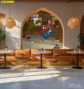 ลวดลายผนังศิลปะเกาหลี ภาพอบอุ่น ตกแต่งในห้องแนว Earth tone สำหรับคาเฟ่ ร้านอาหาร