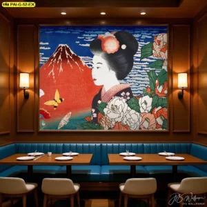 วอลเปเปอร์ภาพวาดญี่ปุ่นสำหรับแต่งห้องอาหารและห้องครอบครัว ด้วยลายหญิงสาวดั้งเดิมและต้นไม้ ให้ความรู้สึกสงบและสร้างเอกลักษณ์ให้บ้าน