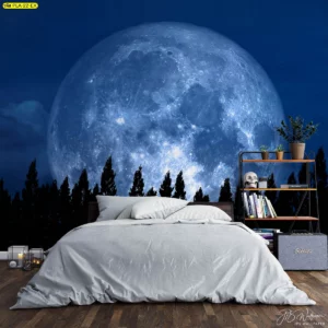 วอลเปเปอร์ธีมอวกาศ ดาวเคราะห์สีฟ้าโดดเด่น บรรยากาศล้ำสมัย เหมาะสำหรับเพิ่มจุดถ่ายรูปในห้องพัก