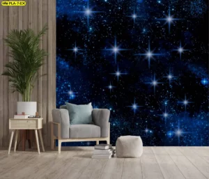 บรรยากาศห้องพักผ่อนสไตล์กาแล็กซี่ที่สร้างความรู้สึกเหมือนได้นั่งใต้ท้องฟ้าจริงด้วย วอลเปเปอร์ลายดวงดาว