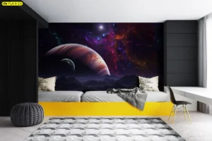 ภาพศิลปะลายอวกาศเบลนด์สีม่วงน้ำเงินอมแดง ตกแต่งห้องโซฟา เติมความโดดเด่นให้พื้นที่เชิงพาณิชย์