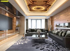 รูปภาพฝ้าเพดานลายกรอบทองคำประดับภาพศิลปะเรเนซองส์สำหรับห้องนั่งเล่นเจ้าของบ้านพรีเมียมสไตล์วิคตอเรียน