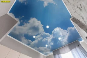 วอลเปเปอร์ฝ้าเพดานลายท้องฟ้าเมฆขาวแสงแดดรูปแปดเหลี่ยมตกแต่งห้องนอนสไตล์ลักชูรี่โมเดิร์น โฟกัสฝ้าเพดานลายท้องฟ้าใสสร้างบรรยากาศผ่อนคลายสำหรับครอบครัวหนุ่มสาว