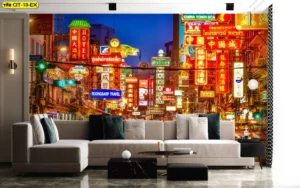 ผนังเมืองยามค่ำป้ายไฟนีออนสีสดสำหรับโซนครีเอทีฟของทีมการตลาด สร้างพลังงานและจุดถ่ายคอนเทนต์