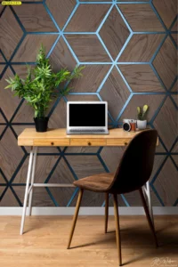 ภาพศิลปะตกแต่งภายในสำหรับออฟฟิศผู้บริหาร วอลเปเปอร์ลายกราฟิกหรูหรา ลายไม้โมเดิร์น