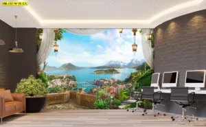 วอลเปเปอร์วิวทะเลยุโรป เหมาะกับห้องพักผ่อนหรือโซนสร้างแรงบันดาลใจในออฟฟิศ เพื่อเพิ่มความสดชื่น