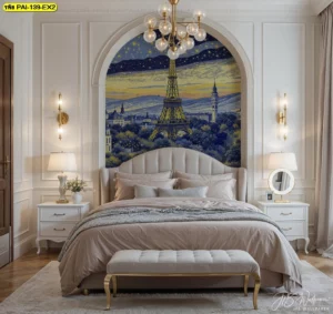 วอลเปเปอร์ภาพศิลปะปารีส ยามค่ำคืน ตกแต่งผนังหัวเตียงห้องนอนสไตล์หรูหรา สร้างบรรยากาศโรแมนติกด้วยภาพวิวดาวเต็มฟ้า